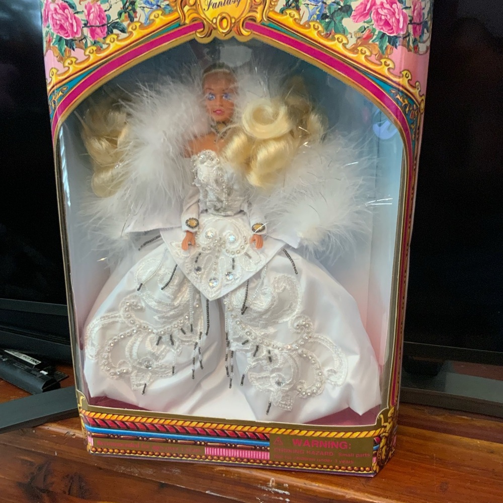 Vintage Elegant White and Silver Sarah Doll with Feather Details new in box